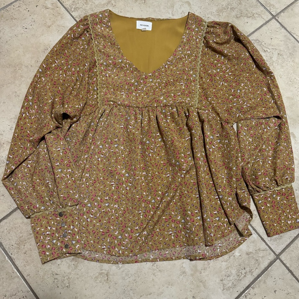 Floral Blouse in Yellow/brown Mustard